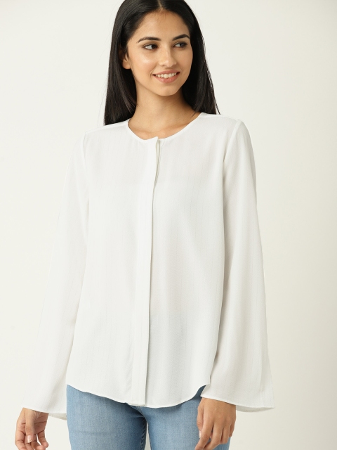 

United Colors of Benetton Women White & Gold-Toned Striped Shirt Style Top