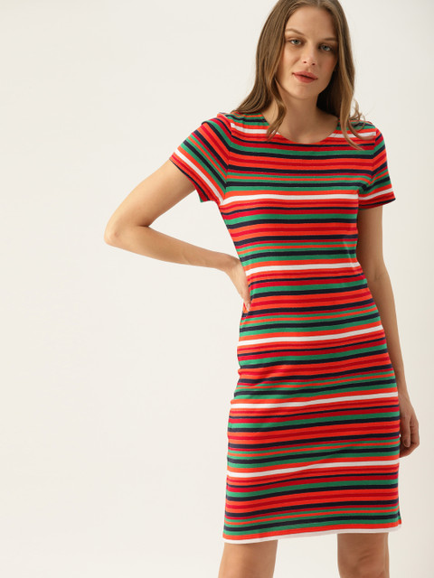 

United Colors of Benetton Women Multicoloured Striped Bodycon Dress, Multi