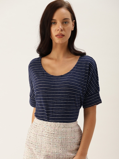 

United Colors of Benetton Women Navy Blue & White Striped Regular Top