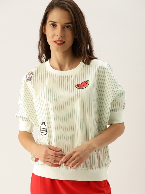

United Colors of Benetton Women White & Green Striped Blouson Top