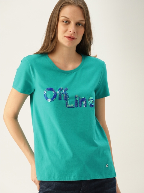

United Colors of Benetton Women Sea Green Striped T-shirt