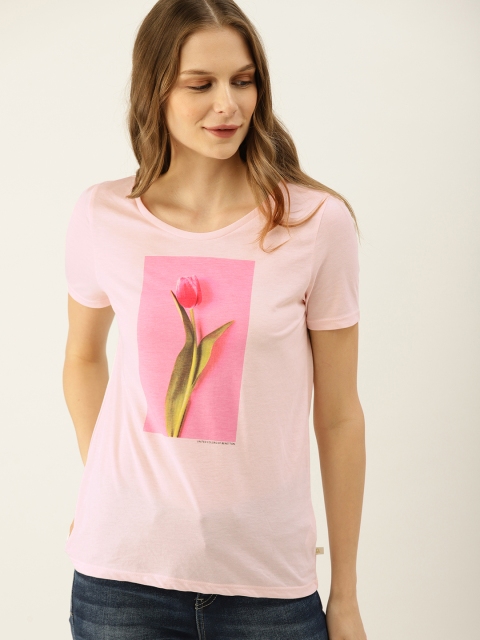 

United Colors of Benetton Women Pink Printed Round Neck T-shirt
