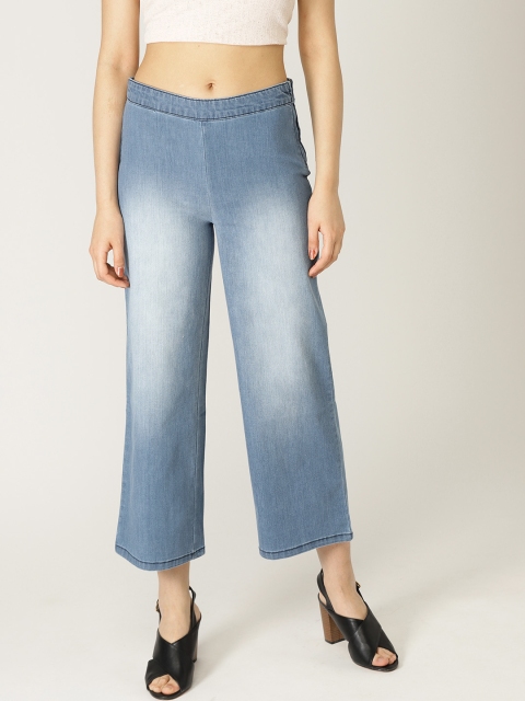 

United Colors of Benetton Women Blue Flared Mid-Rise Stretchable Cropped Cullotes