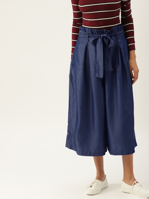 

United Colors of Benetton Women Blue Flared Solid Culottes