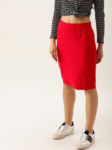 

United Colors of Benetton Women Red Solid Pencil Skirt