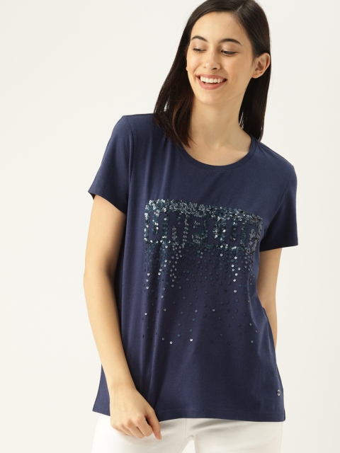 

United Colors of Benetton Women Navy Blue Solid Round Neck T-shirt
