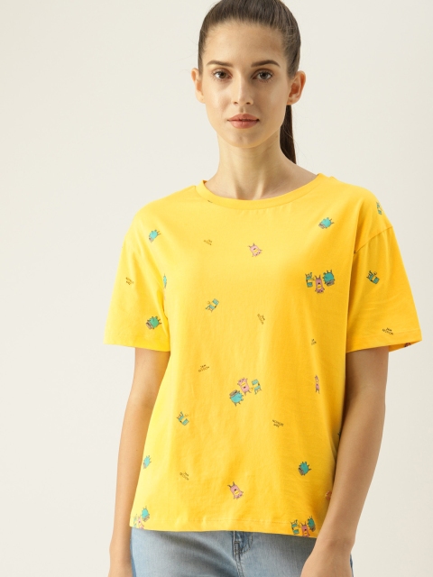 

United Colors of Benetton Women Yellow Printed Round Neck T-shirt