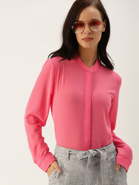 

United Colors of Benetton Women Pink Regular Fit Solid Semi-sheer Casual Shirt