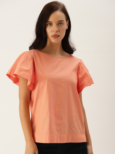

United Colors of Benetton Women Orange & White Striped Top