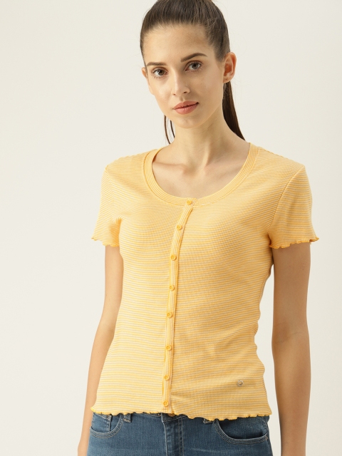 

United Colors of Benetton Women Yellow & White Striped Regular Top