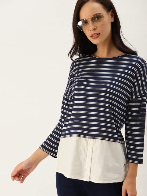 

United Colors of Benetton Women Navy Blue & White Striped Top