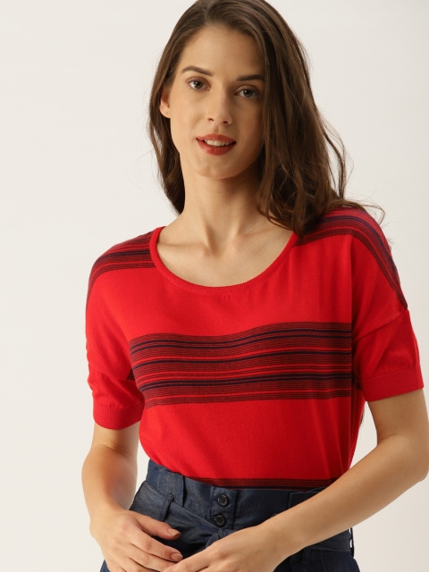 

United Colors of Benetton Women Red & Navy Blue Striped Top