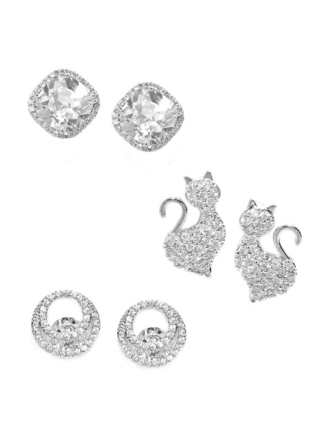 

PRITA Silver-Toned Set of 3 Contemporary Studs