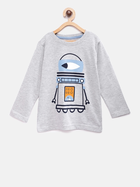 

5.10.15 Boys Grey Melange Printed Round Neck T-shirt
