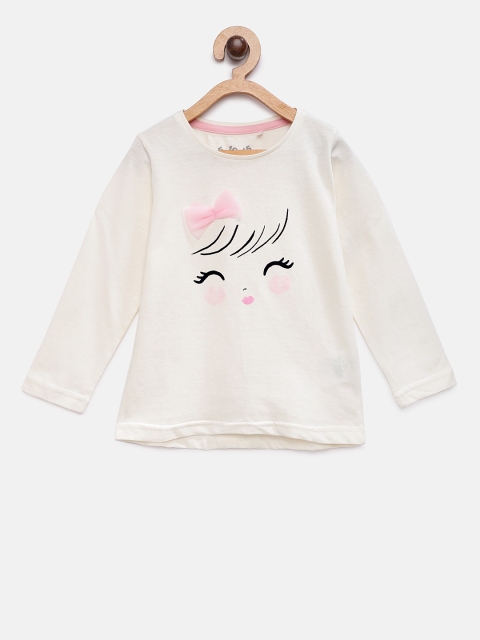 

5.10.15 Girls Cream-Coloured Printed Round Neck T-shirt