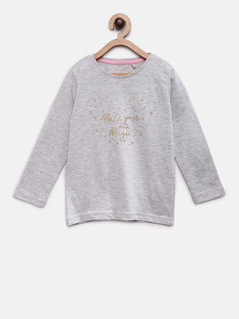

5.10.15 Girls Grey Solid Round Neck T-shirt