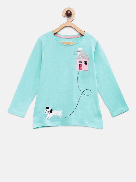 

5.10.15 Girls Sea Green Printed Round Neck T-shirt