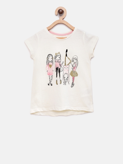 

5.10.15 Girls Cream-Coloured Printed Round Neck T-shirt