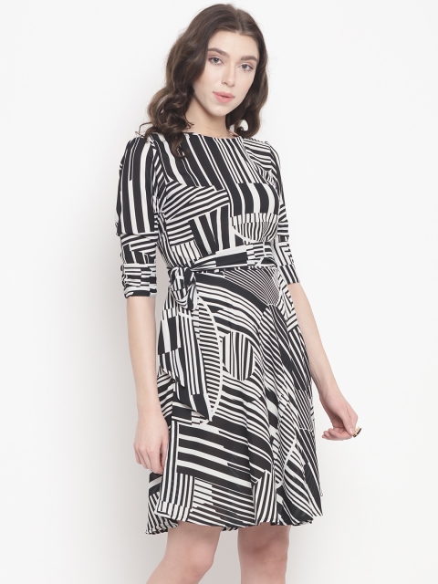 

Abiti Bella Women Black Striped Fit and Flare Dress