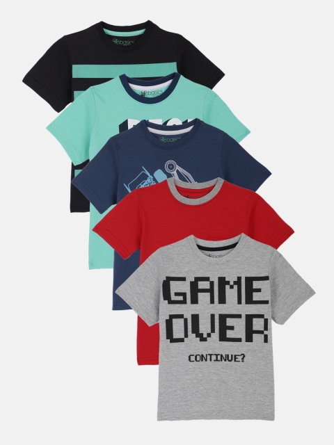 

YK Basics Boys Pack of 5 Printed Round Neck T-shirts, Blue