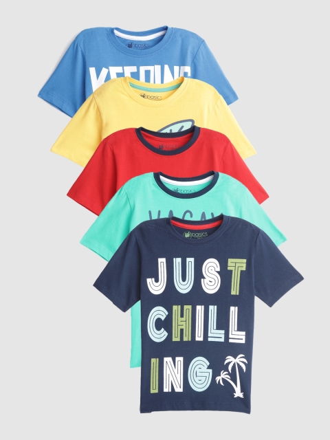 

YK Basics Boys Pack of 5 Printed T-shirts, Navy blue