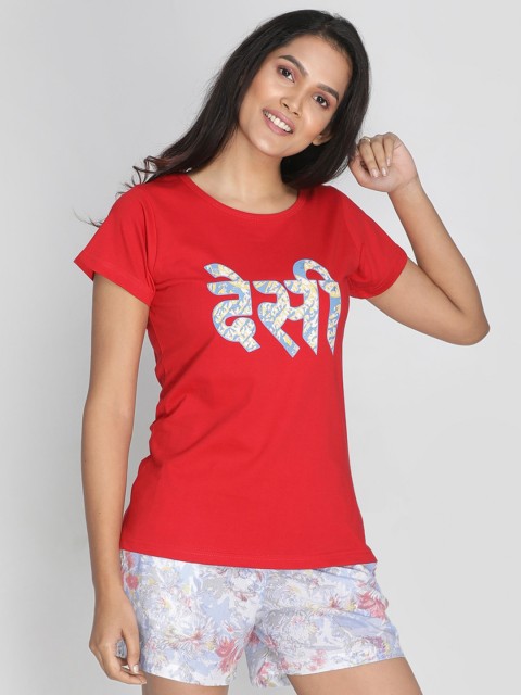 

Clt.s Women Red Printed Night suit C773