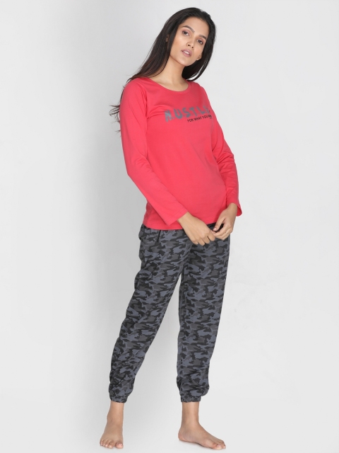 

Clt.s Women Red & Black Printed Night suit