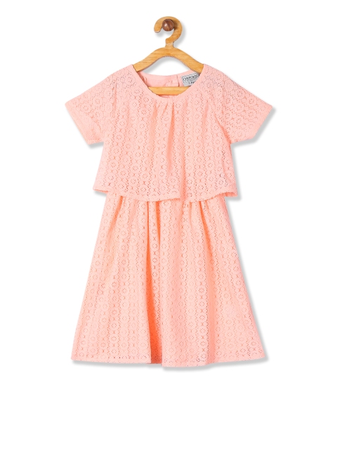 

Cherokee Girls Peach-Coloured Self Design A-Line Dress