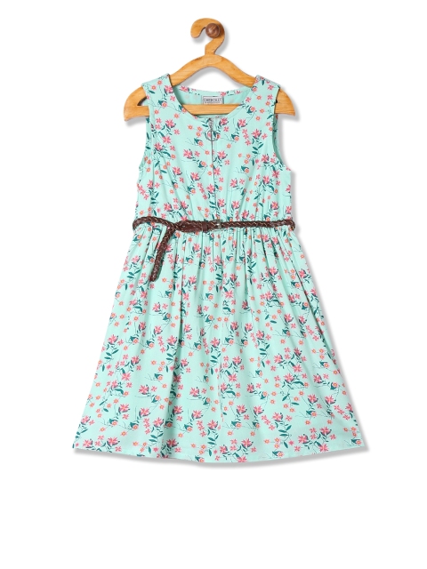 

Cherokee Girls Green Printed Fit and Flare Dress