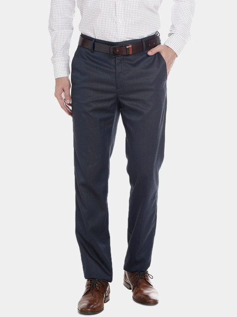 

Double Two Men Blue Comfort Slim Fit Self Design Formal Trousers