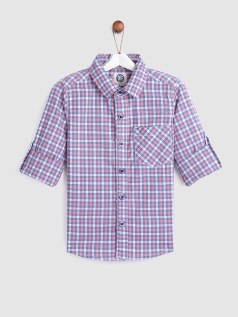 

YK Boys Blue & Pink Regular Fit Checked Casual Shirt