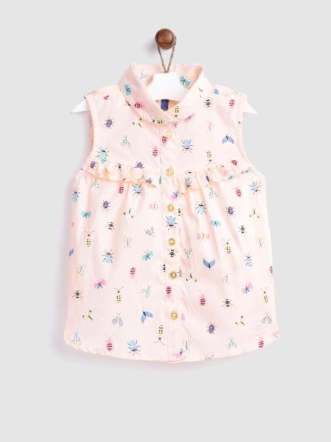

YK Girls Peach-Coloured Regular Fit Printed Casual Shirt