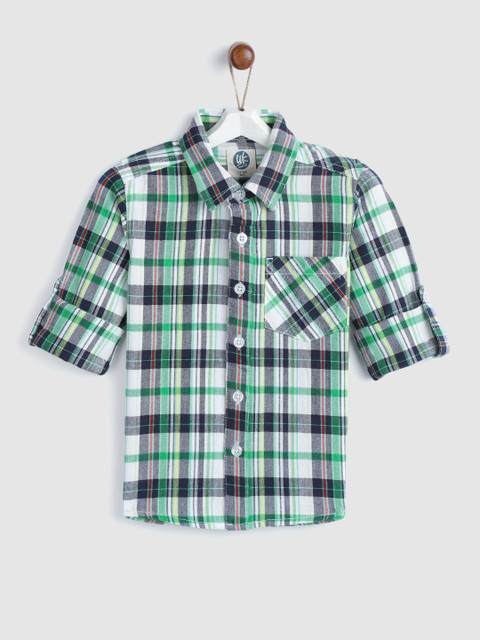 

YK Boys White & Green Regular Fit Checked Casual Shirt
