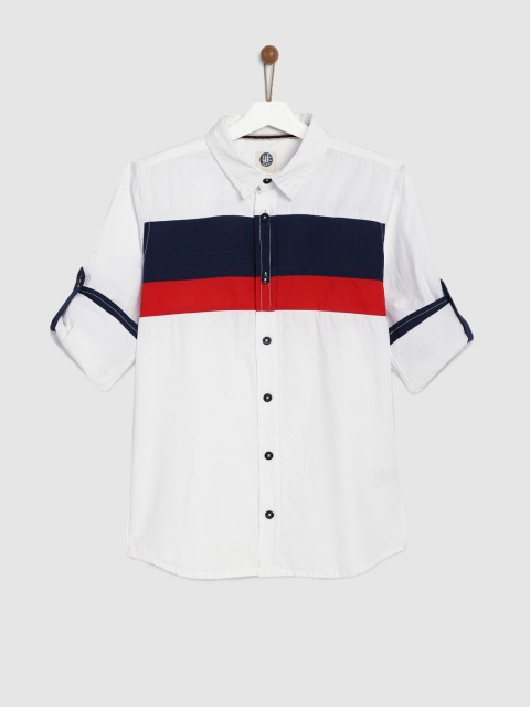 

YK Boys White & Blue Regular Fit Striped Casual Shirt