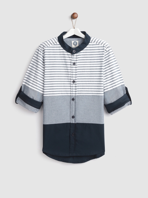 

YK Boys Navy Blue & White Regular Fit Striped Casual Shirt