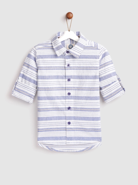 

YK Boys White & Blue Regular Fit Striped Casual Shirt