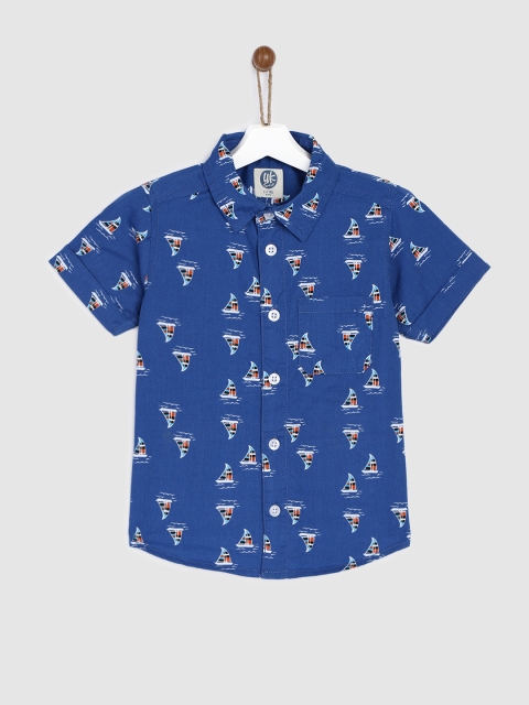 

YK Boys Blue Regular Fit Printed Casual Shirt