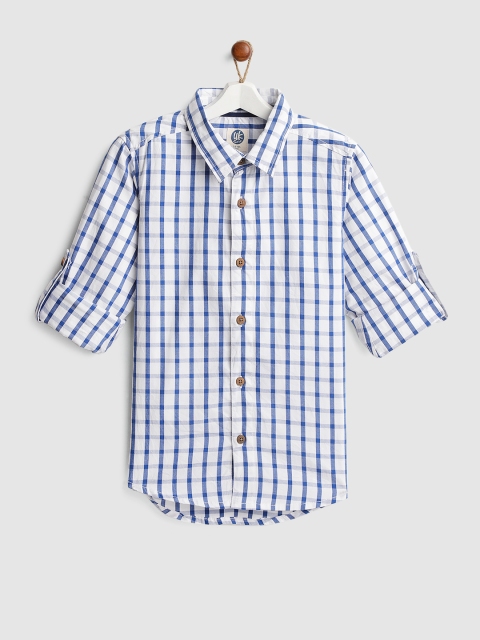 

YK Boys White & Blue Regular Fit Checked Casual Shirt