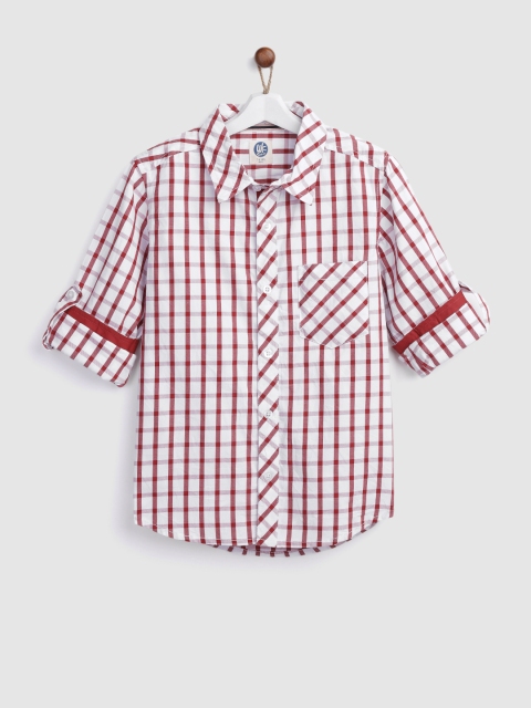 

YK Boys White & Maroon Regular Fit Checked Casual Shirt