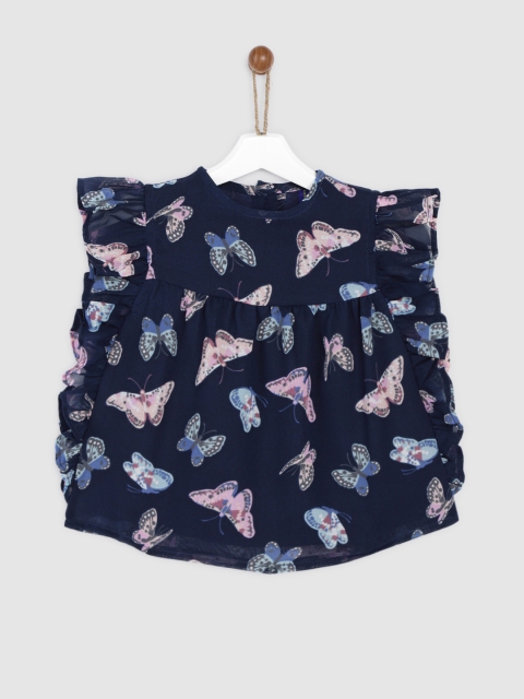 

YK Girls Navy Blue Printed Empire Top