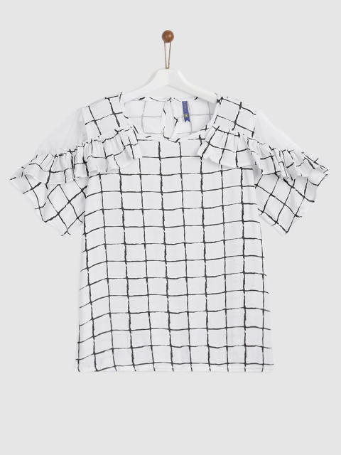 

YK Girls White Checked Regular Top