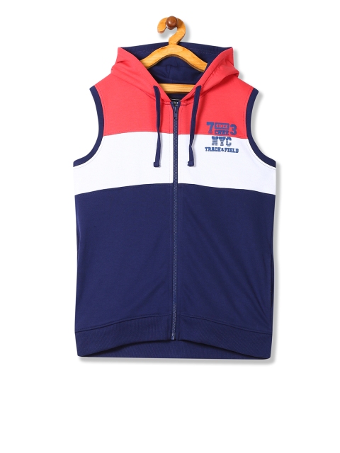 

Cherokee Boys Navy Blue & Red Colourblocked Hooded Sweatshirt