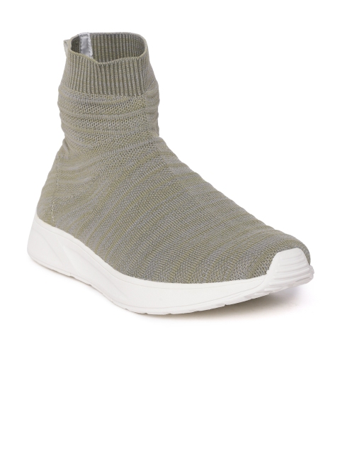 

United Colors of Benetton Men Olive Green Woven Design Mid-Top Sneakers