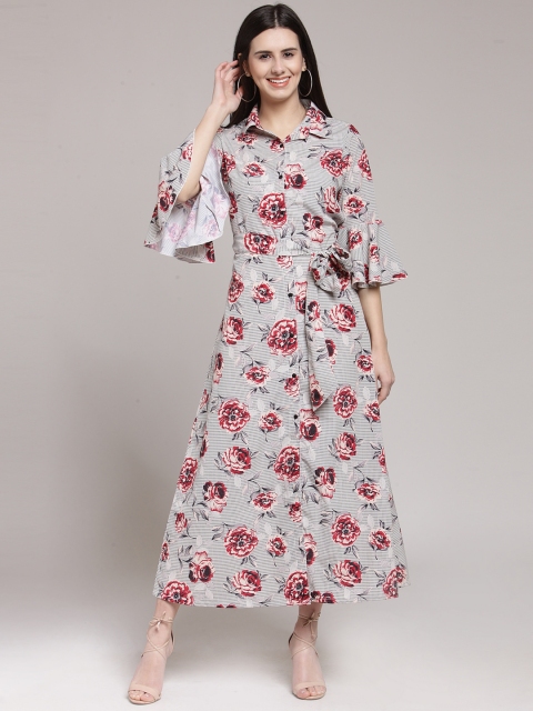 

plusS Women Grey Printed Shirt Dress