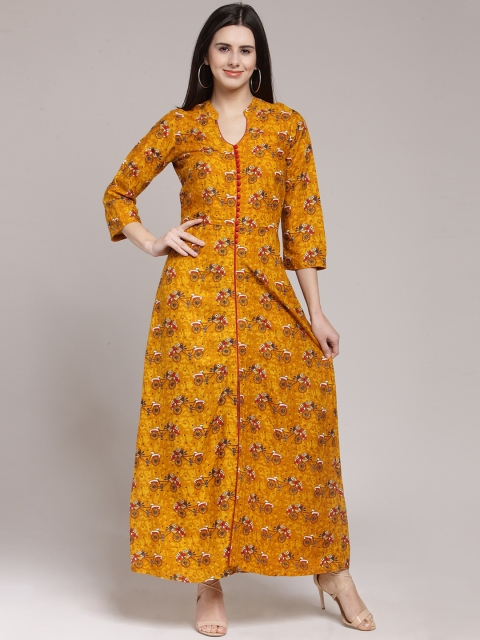 

plusS Women Mustard Yellow Printed Maxi Dress