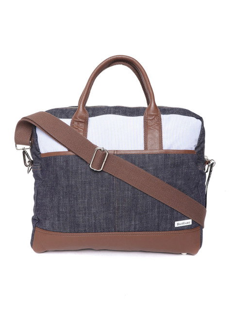 

BAD HABIT Men Navy & Brown Colourblocked Laptop Messenger Bag, Navy blue