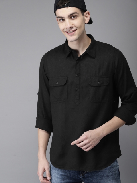 

HERE&NOW Men Black Regular Fit Solid Casual Shirt