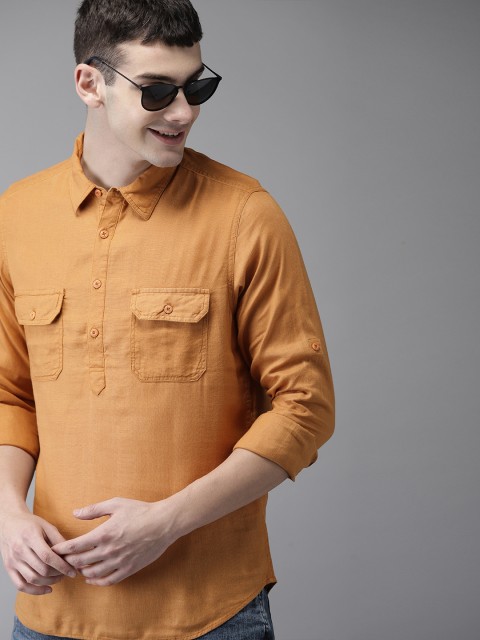 

HERE&NOW Men Camel Brown Regular Fit Solid Casual Shirt