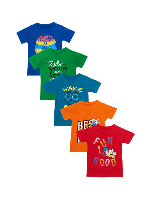 

Maniac Boys Set of 5 Printed Round Neck T-shirt, Multi