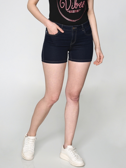 

ONLY Women Blue Solid Slim Fit Denim Shorts